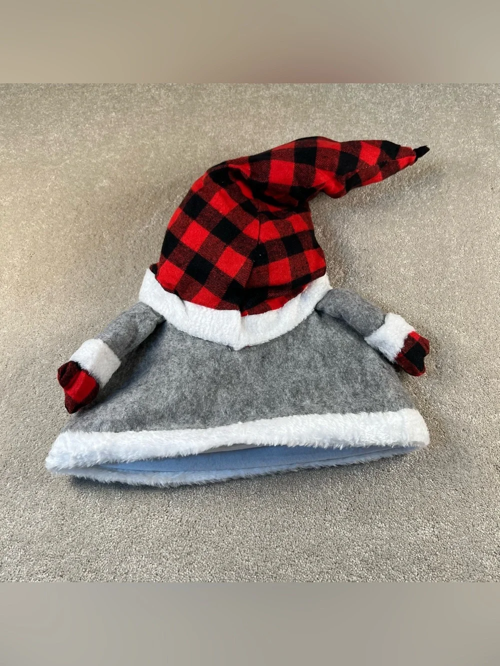 Gnome Christmas Tree Topper Holiday Plaid Gray Felt Craft Art Tree Decor